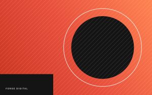 Orange field with a dark circle and white ring